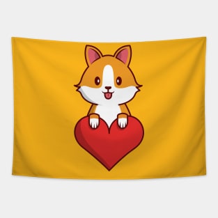 Cute Puppy Holding Heart Tapestry