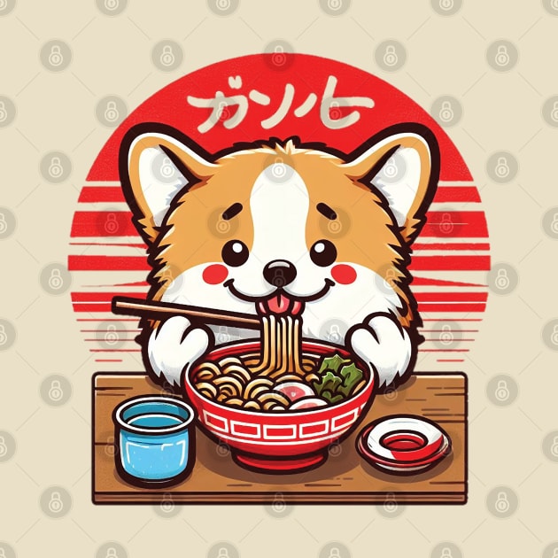 Corgi Eating Ramen Cute Kawaii by Trendsdk