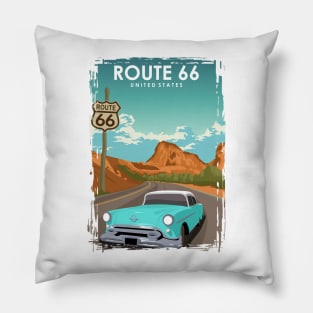 Route 66 Vintage Retro American Travel Poster Pillow