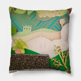 Landscape poetry 3d paper collage Pillow