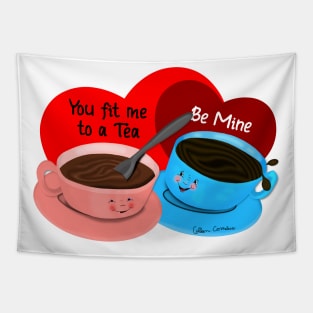 You Fit Me To A Tea Retro-Feel Cartoon Valentine Tapestry