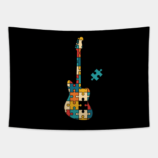 Retro Style Puzzle Offset Style Electric Guitar Silhouette Tapestry
