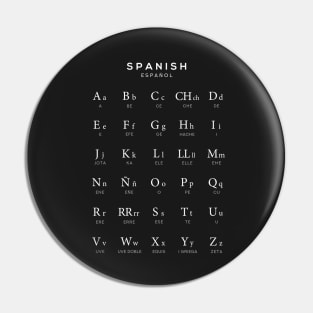 Spanish Alphabet Chart, Espanol Language Chart, Black Pin