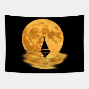 Sailboat night cruise boating sailing full moon Tapestry