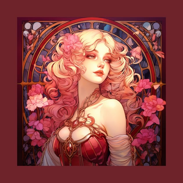 Crimson Princess - Art Nouveau Style by ArtNouveauChic