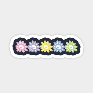 Five Multi Color Smiley Face Flowers Graphic Magnet