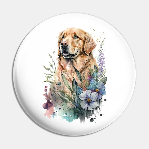 Pet Dog Portrait, Dog Owner Gift Idea, Cute Golden Retriever Watercolor Dog Portrait Pin by Edit Print Go