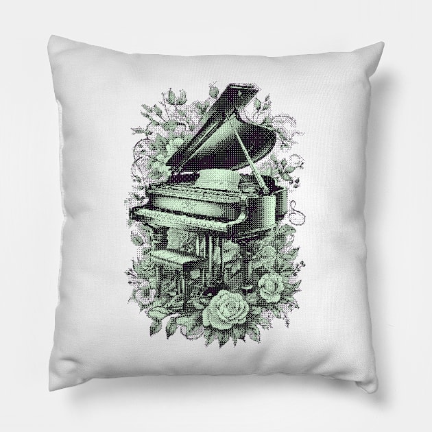 Piano & roses pixel art Nokia green Pillow by Bassivus