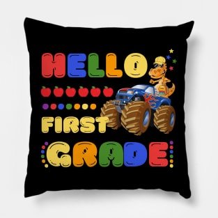 Hello First Grade, Funny Dinosaur Monster Truck Back To School Pillow