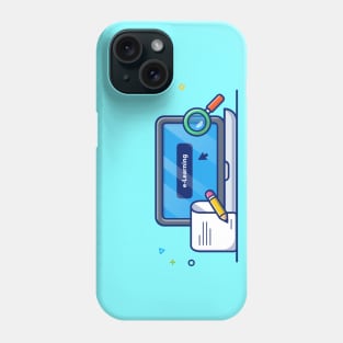 Laptop, Magnifying Glass, Paper And Pencil Cartoon Phone Case