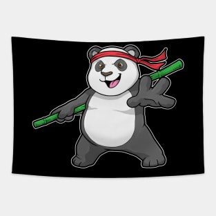 Panda as Warrior with Bamboo Spear Tapestry