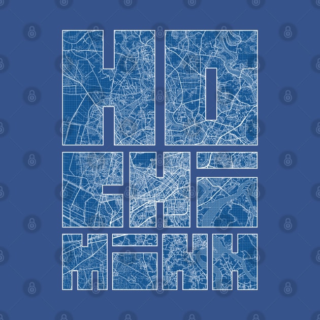 Ho Chi Minh, Vietnam Map Typography - Blueprint by deMAP Studio