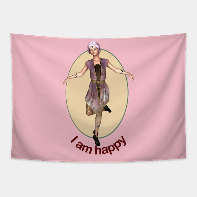 I Am Happy Fairy faerie elf dancing Tapestry by Fantasyart123