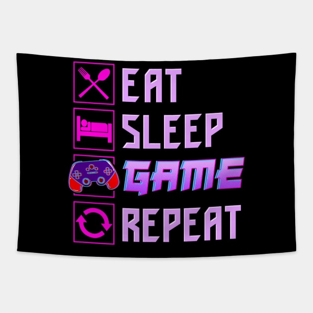 Funny Eat Sleep Game Repeat Anime Gamer Gaming Tapestry by theperfectpresents