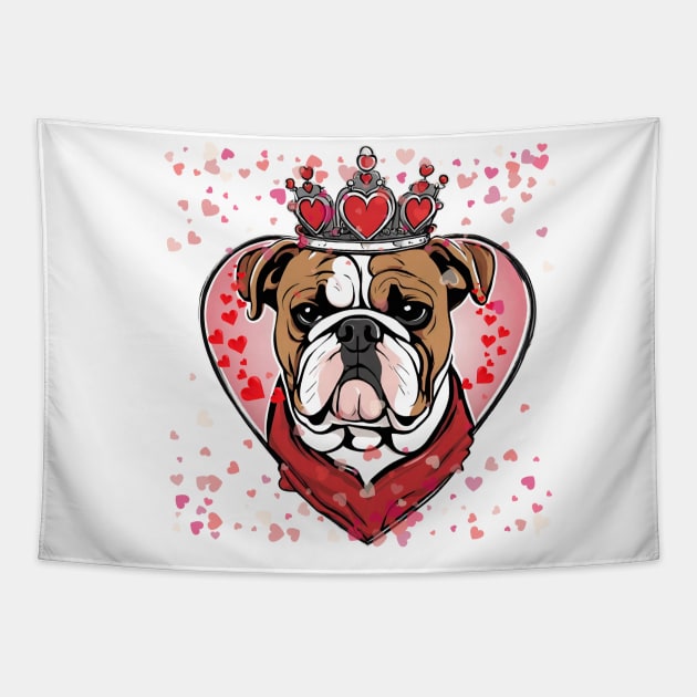 "LoveStruck Bulldog Bliss" Tapestry by BencDesignStudio