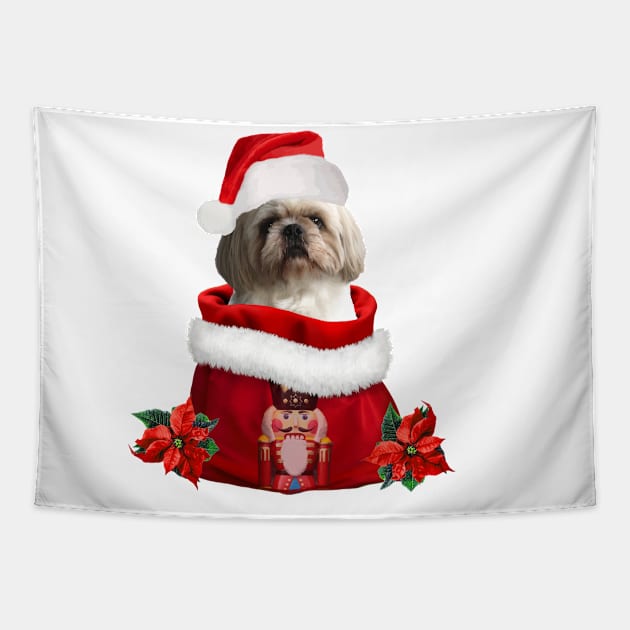 Shih tzu Dog Santa claus bag with nutcracker Tapestry by Move-Art