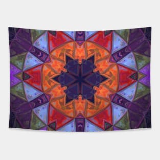 Mosaic Kaleidoscope Flower Orange Red Blue and Purple Tapestry