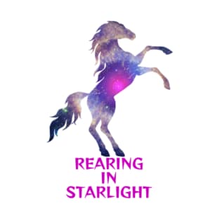 Purple Amethyst Starry Night Sky Milky Way Galaxy Rearing Stallion - Rearing In Starlight T-Shirt