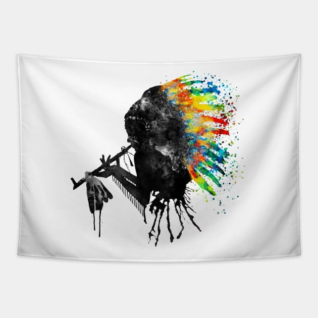 Indian Silhouette with Colorful Headdress Tapestry by Marian Voicu