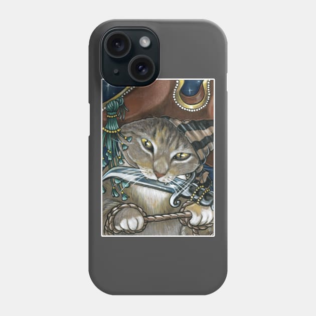 Pirate Cat Assassin - White Outline Version Phone Case by Nat Ewert Art