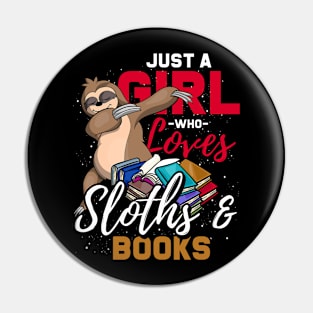 Bookworm Girl Sloth Pin