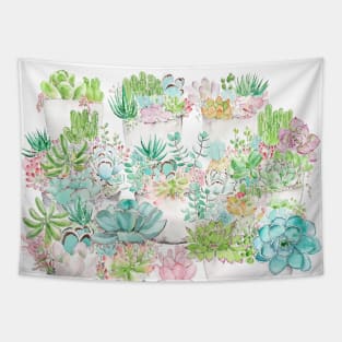 botanical succulent and cactus garden watercolor Tapestry