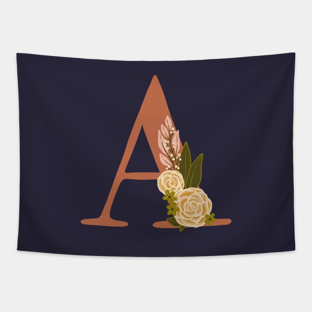 Floral Monogram Letter A Tapestry by NewBranchStudio