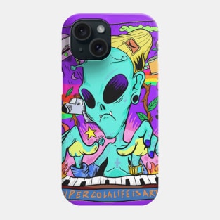 Dope space alien character rocking piano keyboard illustration Phone Case