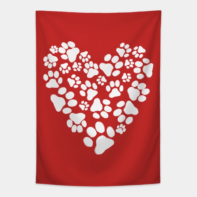 Dog or Cat Paw Prints Heart | Pet Lover's Valentine Tapestry by Coffee Squirrel