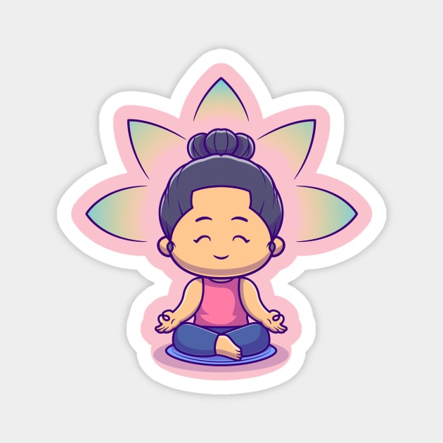 Cute Woman Meditation Yoga Cartoon Magnet by Catalyst Labs