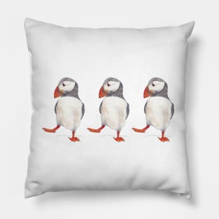 3 Dancing puffins watercolor illustration Pillow