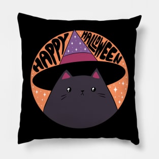 Happy halloween a Cute black cat wearing a witch hat Pillow