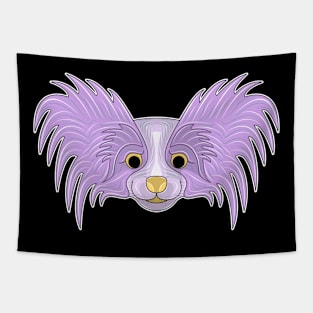 cute purple papillon dog face Tapestry