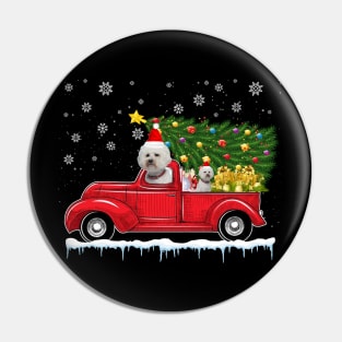 Red Truck pick up Bichon Frise Christmas  lover gift T-Shirt Pin