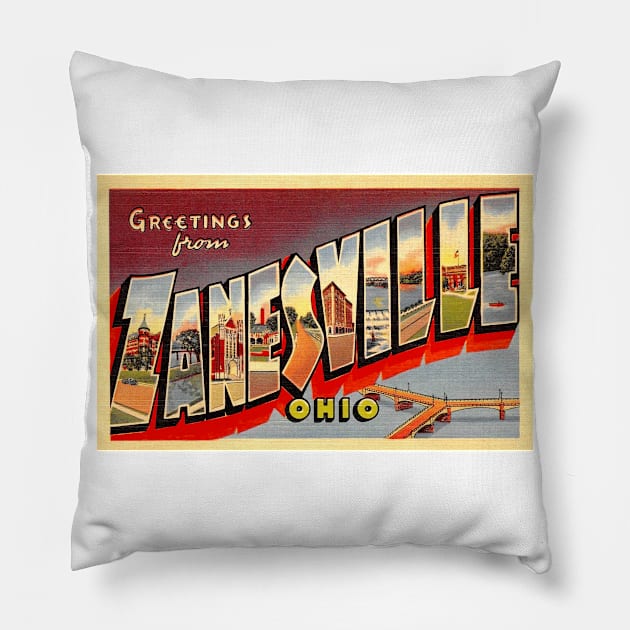 Greetings from Zanesville Ohio - Vintage Large Letter Postcard Pillow by Naves