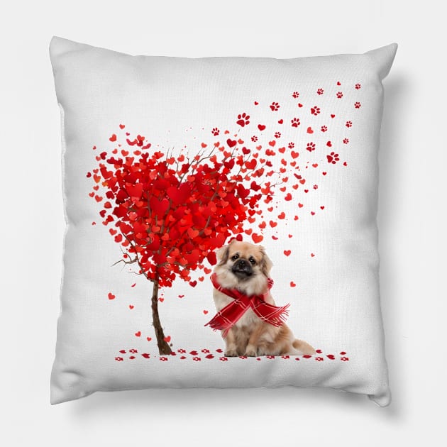 Happy Valentine's Day Heart Tree Love Tibetan Spaniel Pillow by PlumleelaurineArt