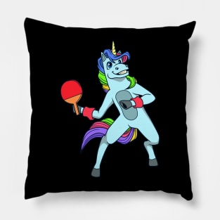 Cartoon unicorn playing table tennis Pillow