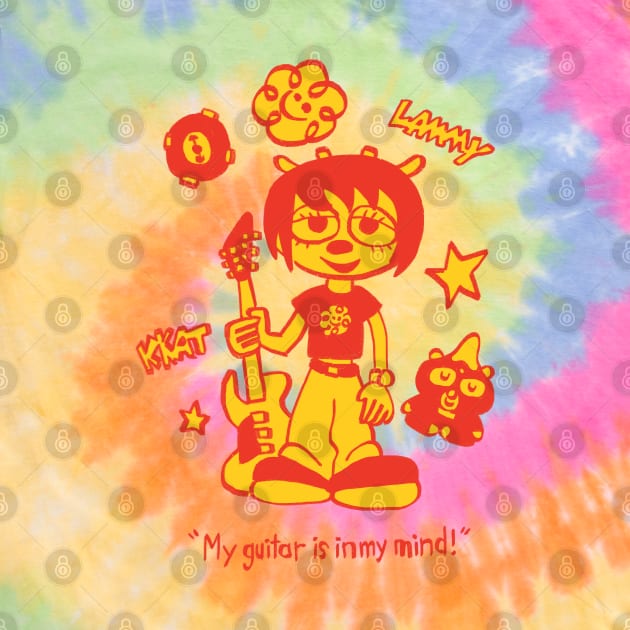 Mudwizard draws My Guitar is In My Mind lammy in red and yellow / um jammer lammy sheep girl by mudwizard