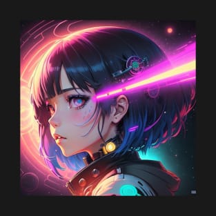 Charming Cuteness: Embrace the Irresistible Anime Girl Cute Kawaii Vibe Cyberpunk Galaxy Space Universe T-Shirt