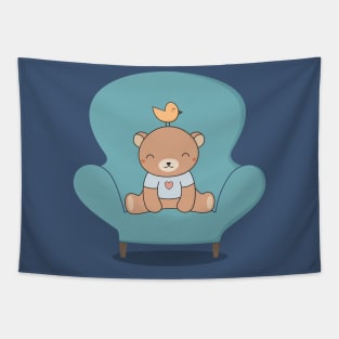 Kawaii Cute Bear On A Sofa Tapestry