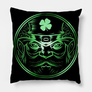 Stylized Green Leprechaun Logo Shamrock St Patricks Day Pillow