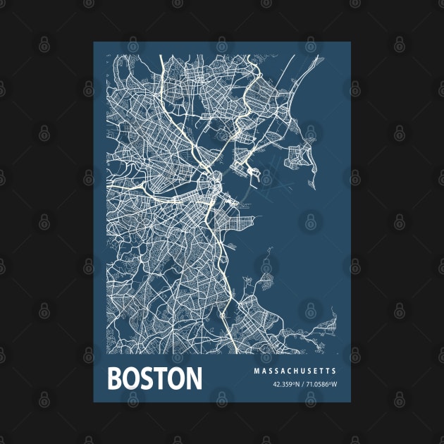 Boston Blueprint Street Map, Boston Colour Map Prints by tienstencil