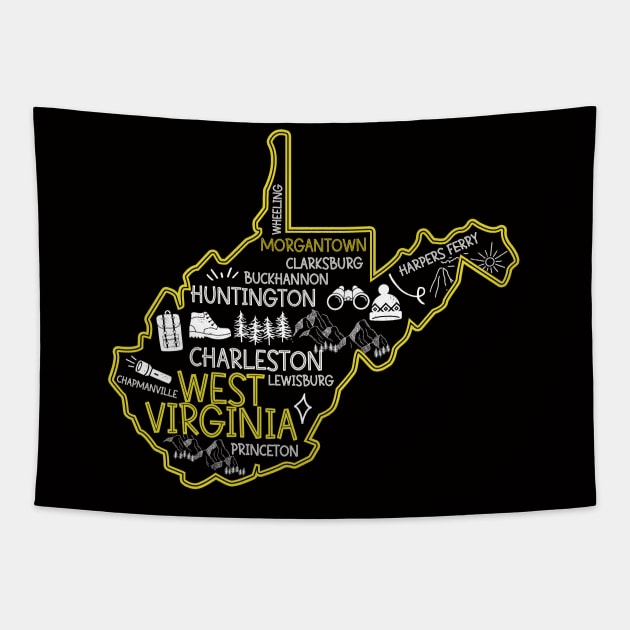 Morgantown West Virginia Map Lewisburg Huntington Tapestry by BoogieCreates