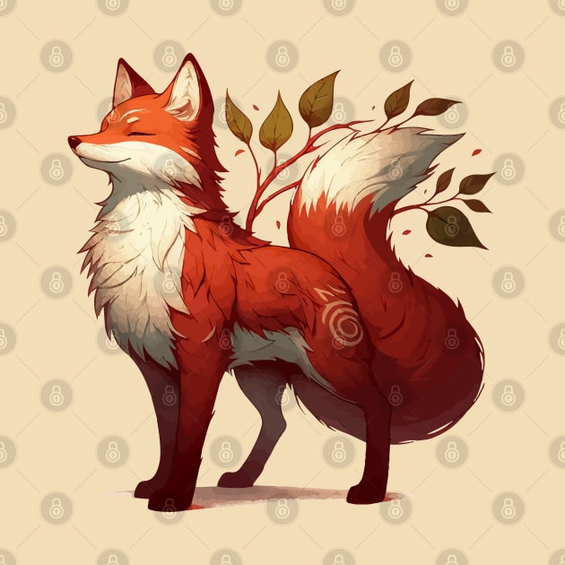 Cute adorable fox spirit in autumn colors by TomFrontierArt
