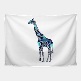 Floral Giraffe Silhouette - Blue Breeze Tapestry