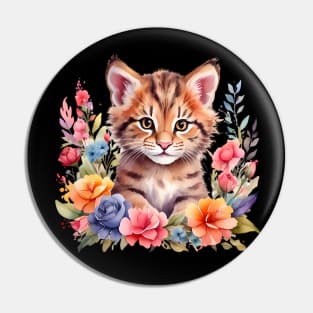 A cat decorated with beautiful watercolor flowers Pin