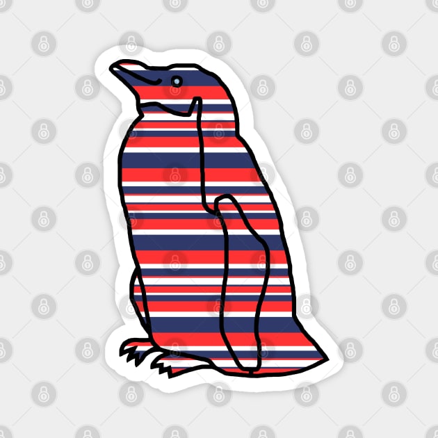 Red and Blue Stripes Penguin Magnet by ellenhenryart