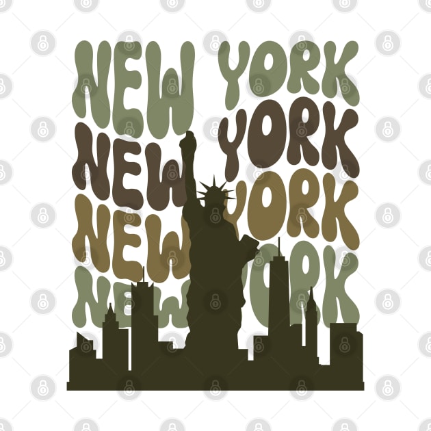 Retro New York Statue of Liberty Skyline by jackofdreams22