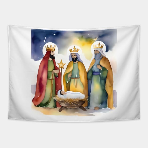 Epiphany or Three Kings Day - January 6 - Watercolors & Pen Tapestry by Oldetimemercan