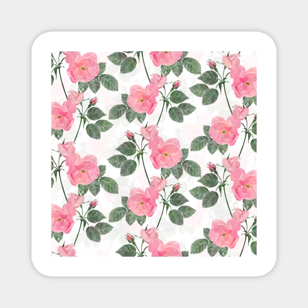 Elegant Pink Roses Floral Painting White Design Magnet by NdesignTrend